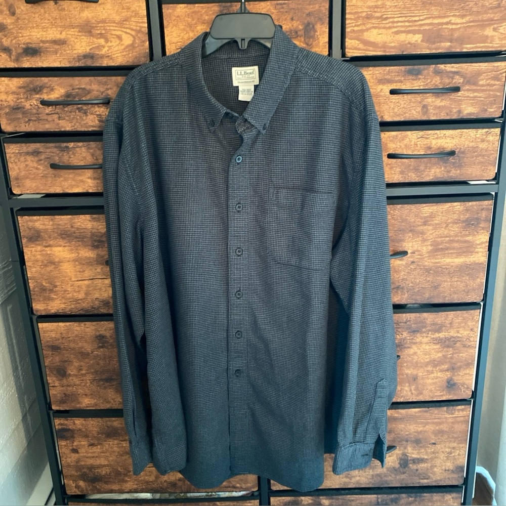 Mens LL Bean Flannel shirt Black/Gray Houndstooth check Size XXL